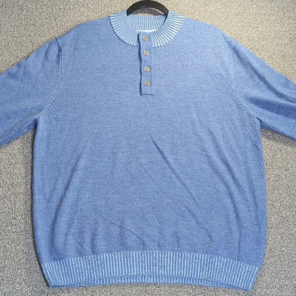 johnnie-O Essex 100% Marino Wool Pullover Henley Sweater Large in Laguna Blue
